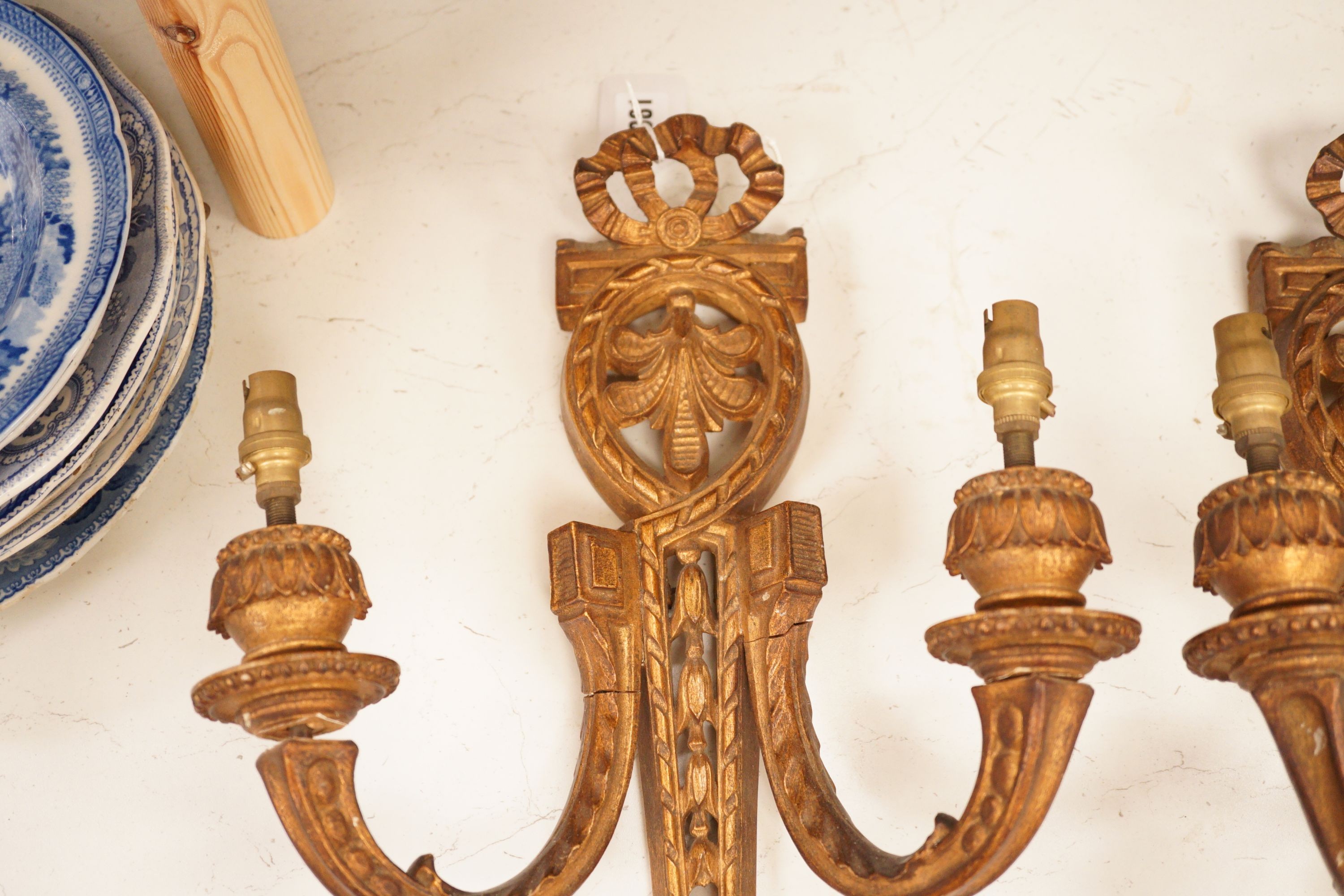 A pair of neoclassical style giltwood wall lights 45cm
